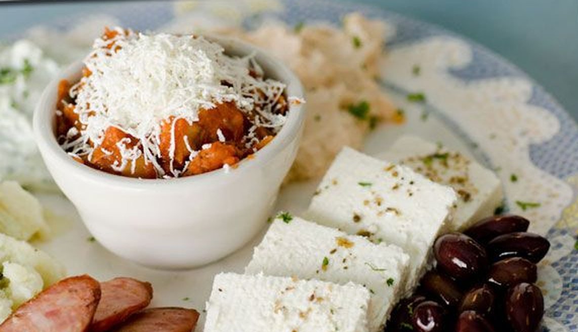 Feta, olives and sausage